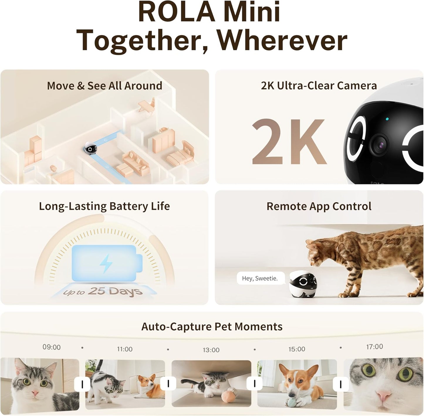 Smart Robot Camera – Enabot ROLA Mini 2K with Call, Talk & Motion Alerts