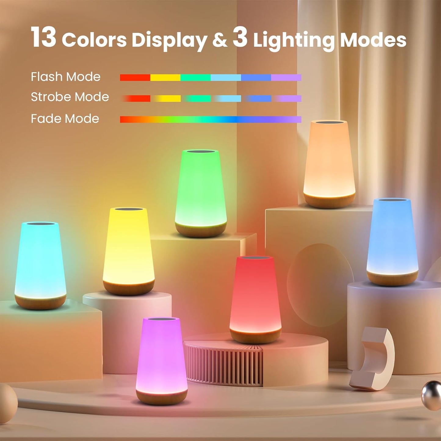 THAUSDAS Touch Night Light – 13 Colors, 5 Brightness Levels, Perfect for Any Room