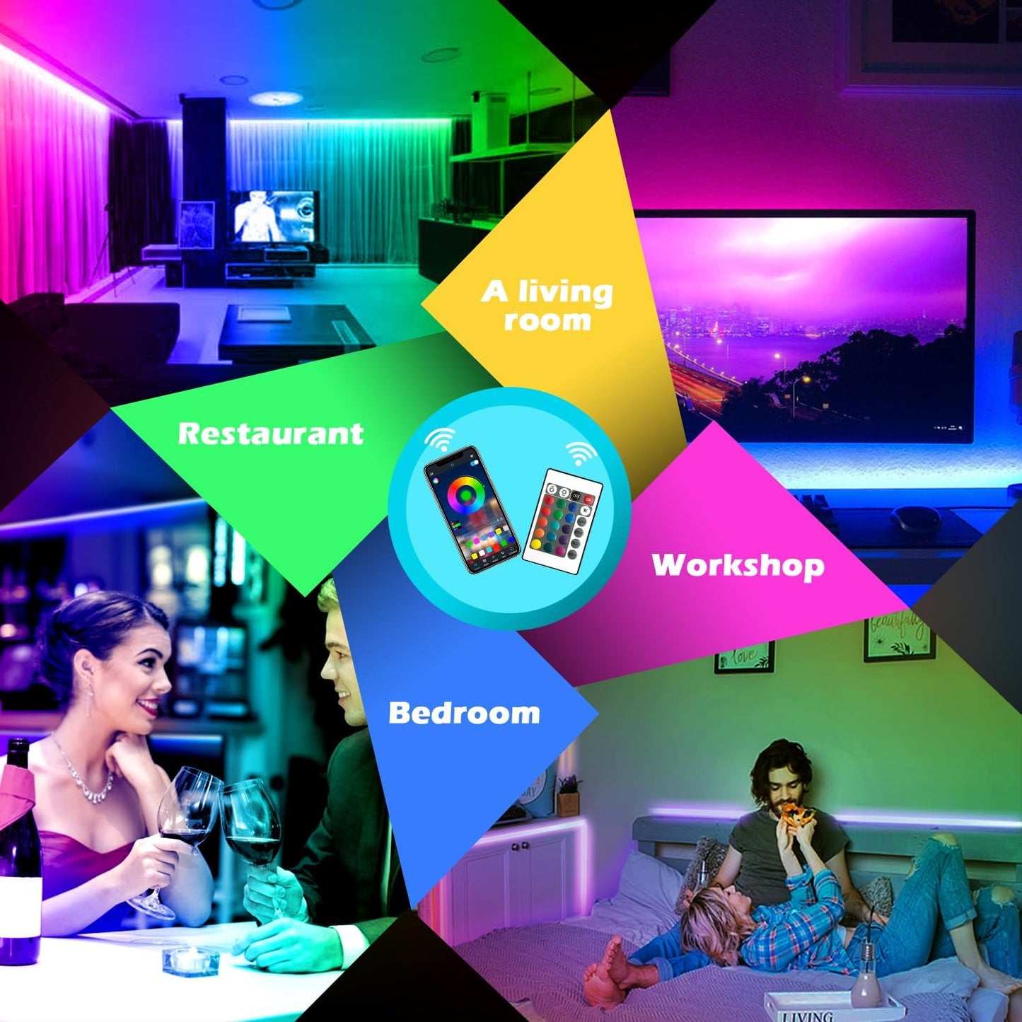 Bluetooth Led Strip Lights, 60ft Music Sync Color Changing.