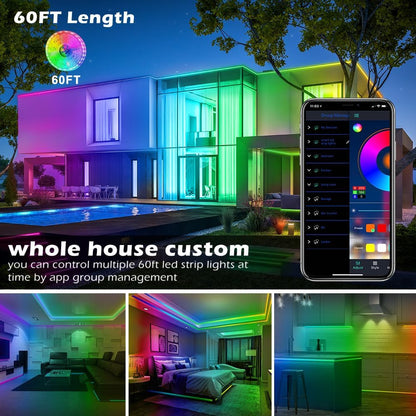 Bluetooth Led Strip Lights, 60ft Music Sync Color Changing.