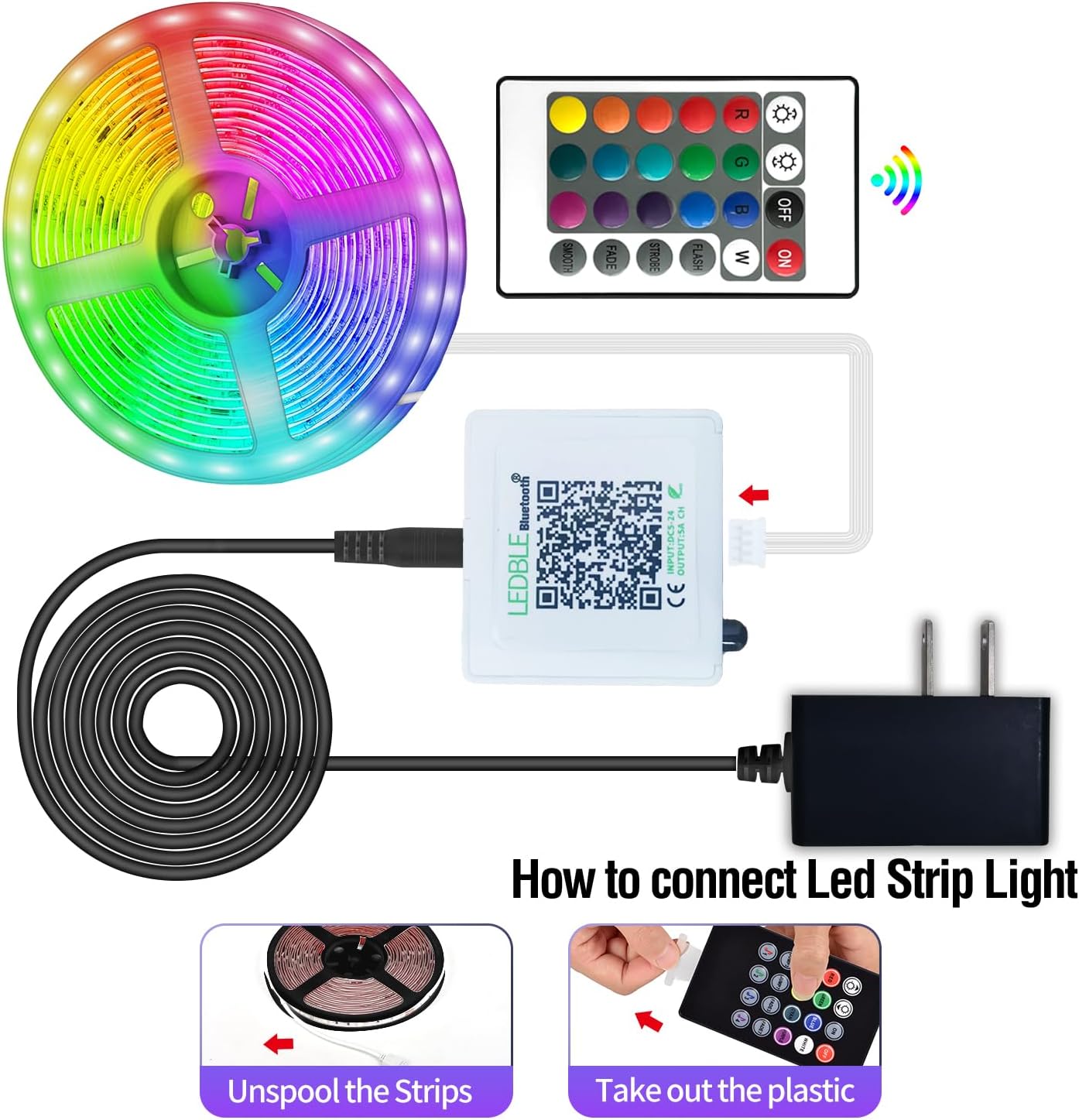 Bluetooth Led Strip Lights, 60ft Music Sync Color Changing.