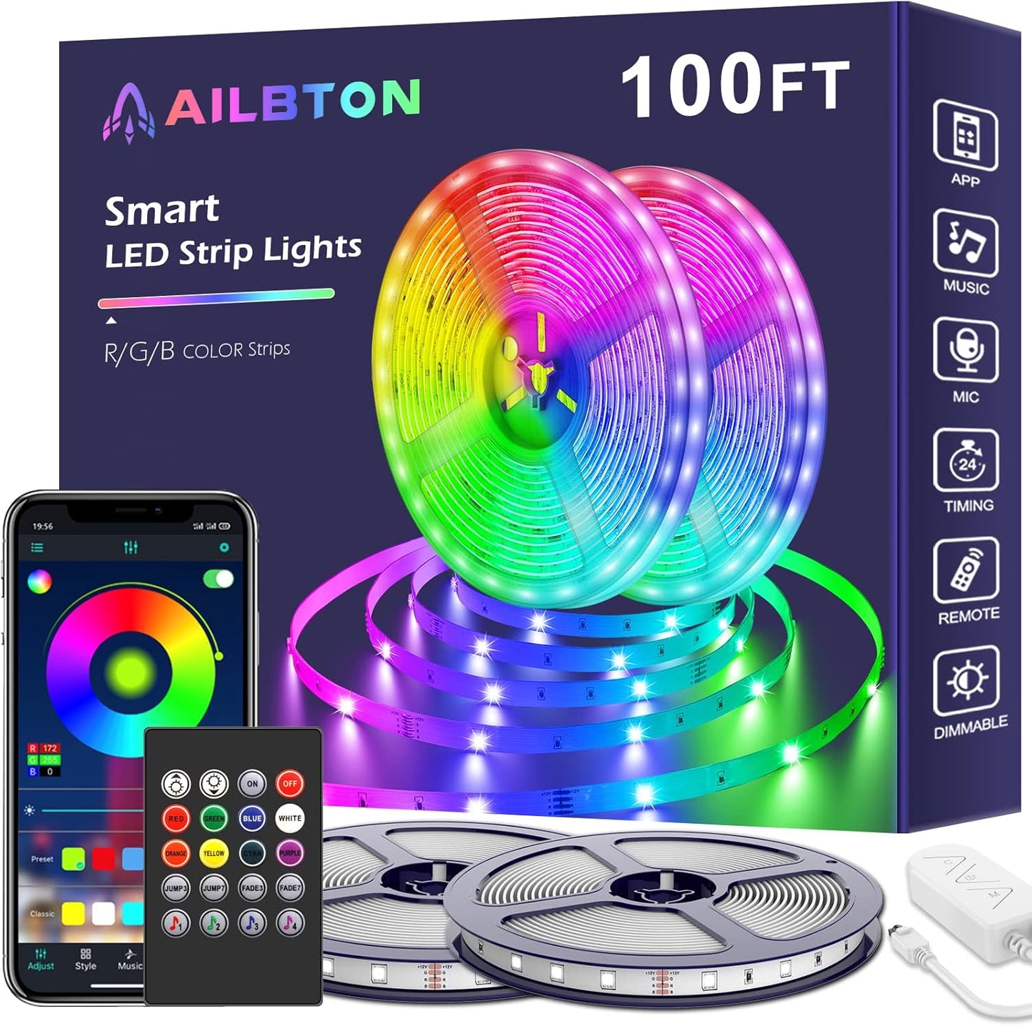 Bluetooth Led Strip Lights, 60ft Music Sync Color Changing.