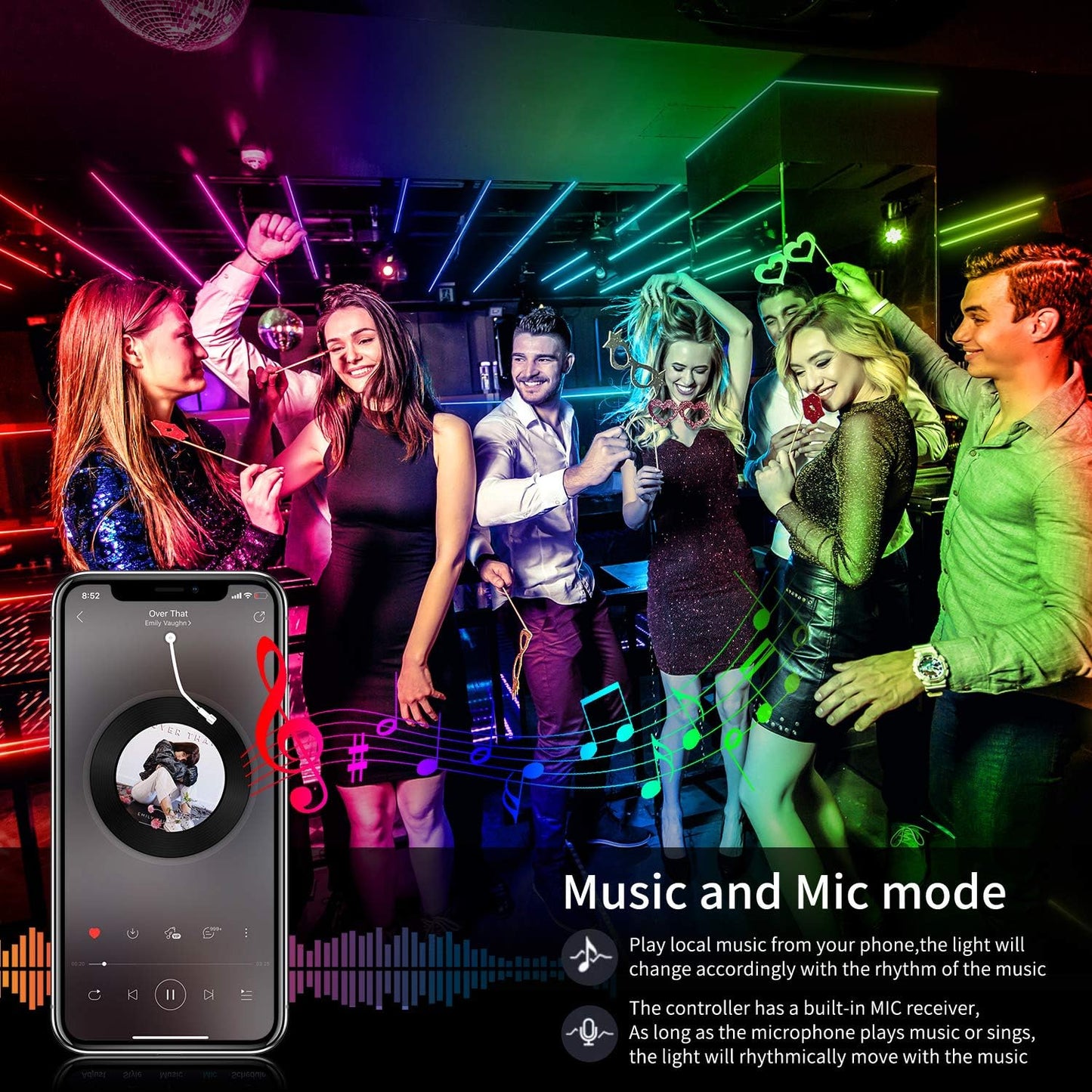Bluetooth Led Strip Lights, 60ft Music Sync Color Changing.