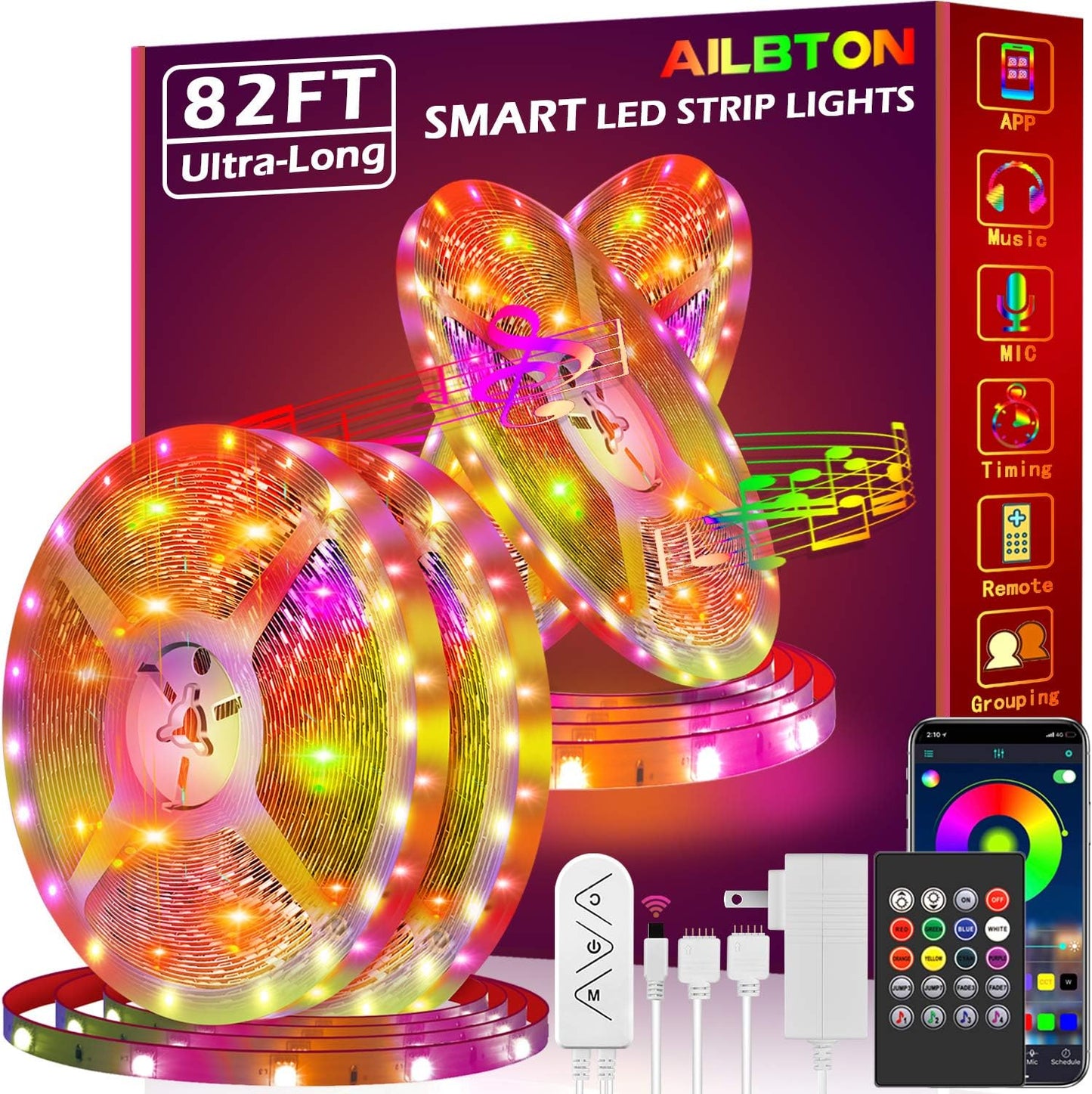 Bluetooth Led Strip Lights, 60ft Music Sync Color Changing.