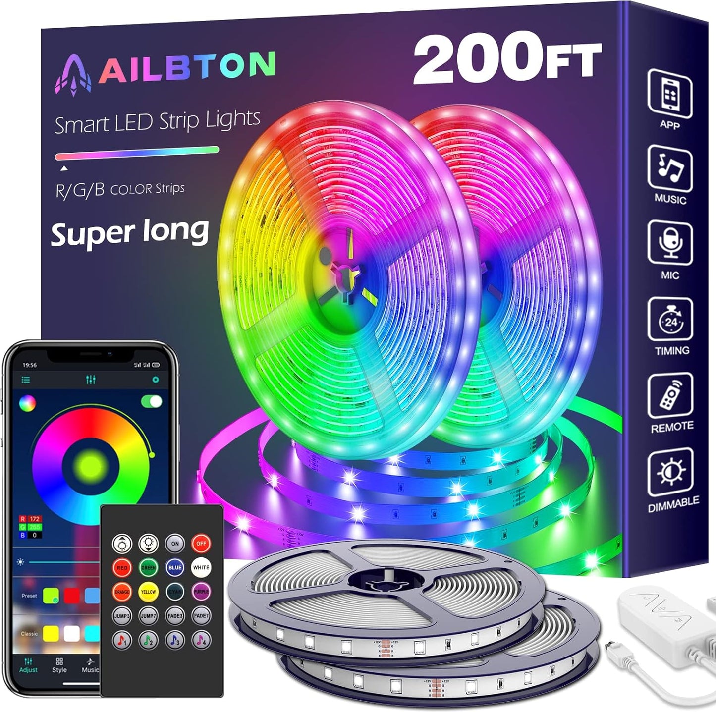 Bluetooth Led Strip Lights, 60ft Music Sync Color Changing.