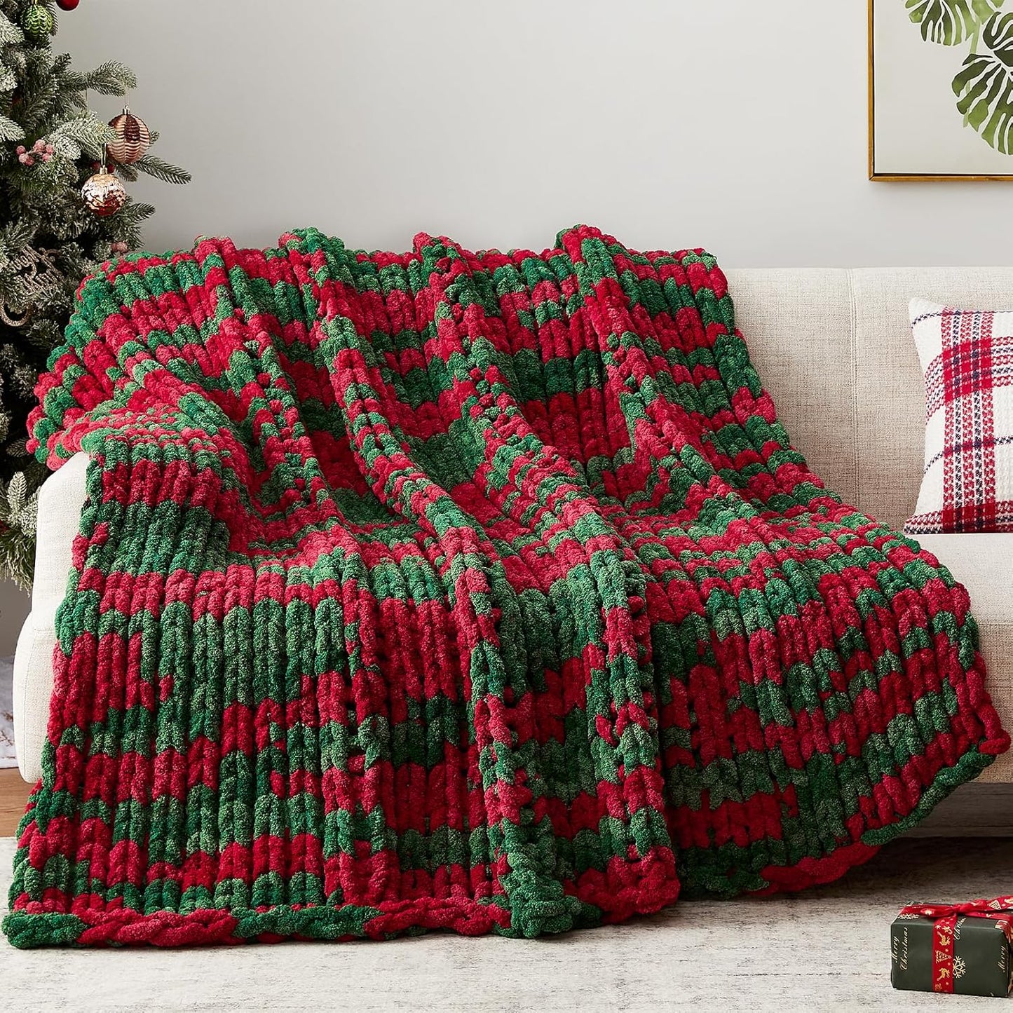 Cozy & Cute Chunky Knit Blanket – Machine Washable Chenille Throw for Couch, Bed & Home Decor