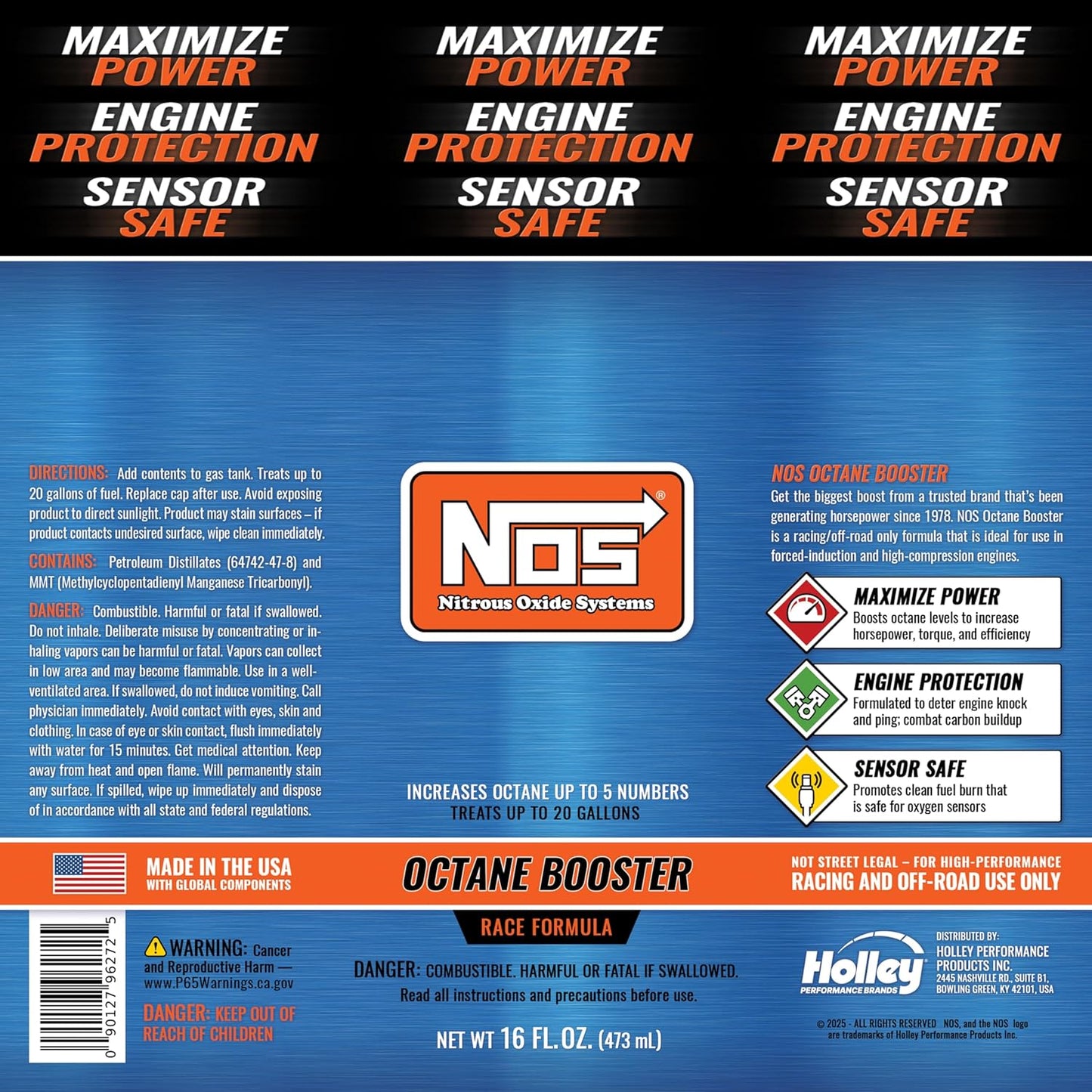 NOS Octane Booster – Increases Octane Up to 5 Points – Boosts Power in Turbocharged & High Compression Engines – Off-Road & Racing Use – 16 oz