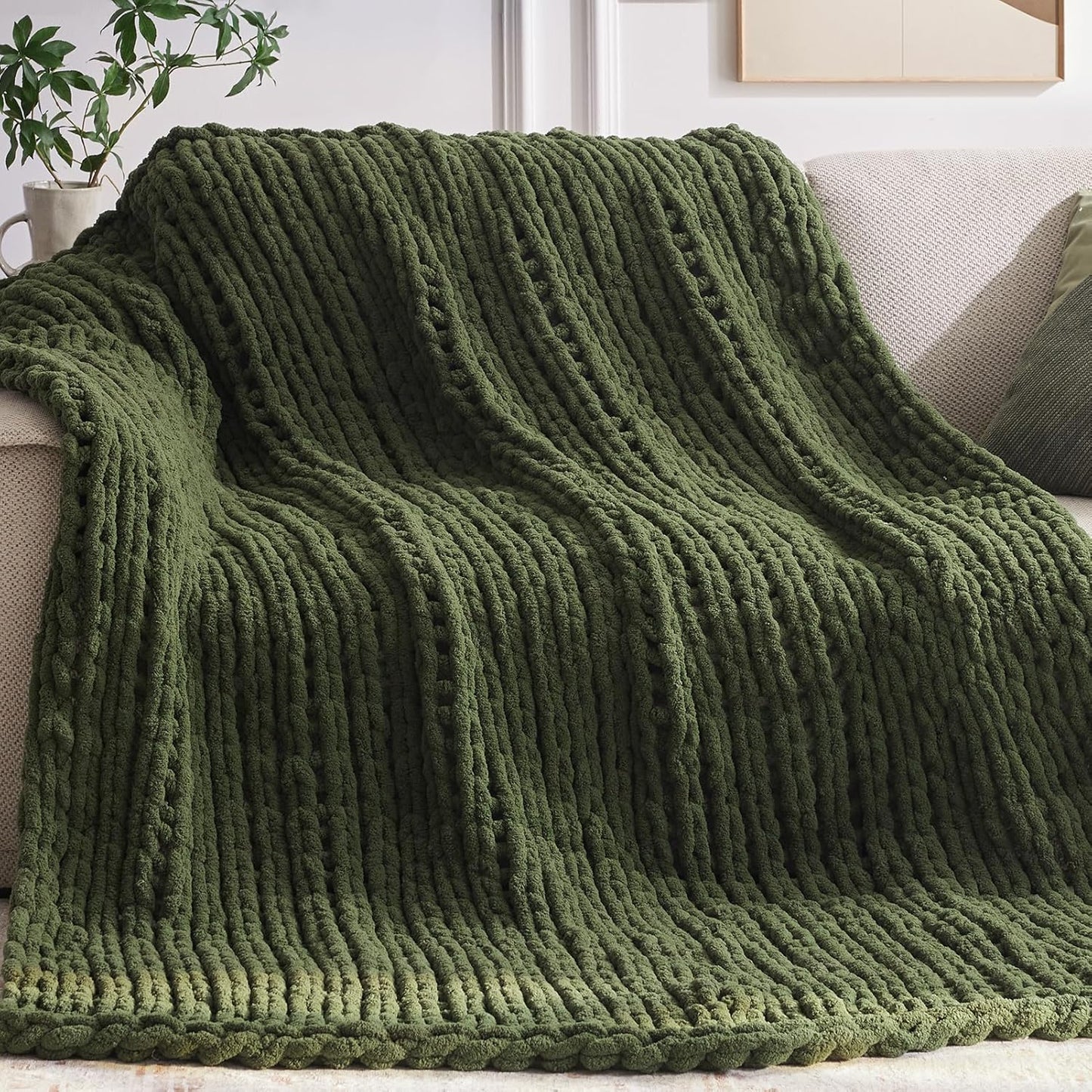 Cozy & Cute Chunky Knit Blanket – Machine Washable Chenille Throw for Couch, Bed & Home Decor